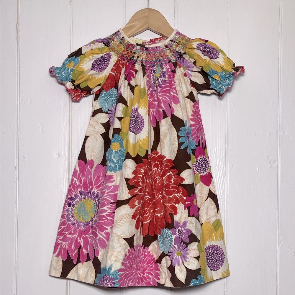 LE’ ZA ME EUC Classic Colorful Floral Smocked Dress